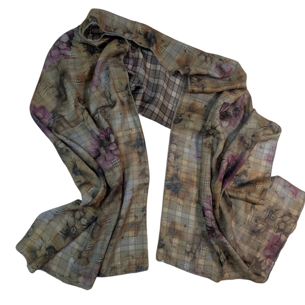 Sheer Floral Plaid Scarf Wrap Shawl Lightweight‎ Gauzy